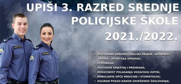 Natječaj za upis učenika u III. razred Policijske škole "Josip Jović"
